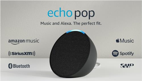 Amazon Echo Pop (newest model), Full sound compact smart speaker with Alexa, Charcoal