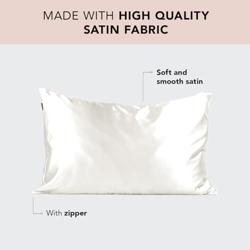 Kitsch Satin Pillowcase with Zipper for Hair & Skin, Softer Than Silk Pillow Cases Queen, Smooth Pillow Covers, Machine Washable, Wrinkle-Free, Cooling Satin Pillow Cases Standard Size 19"x26", Ivory