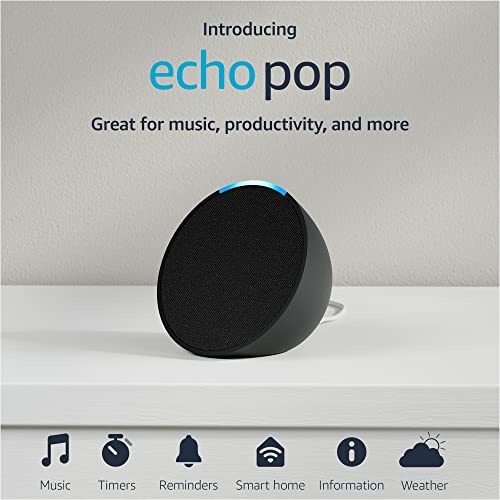 Amazon Echo Pop (newest model), Full sound compact smart speaker with Alexa, Charcoal