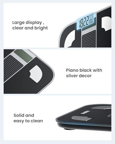 RENPHO Scale for Body Weight and Fat Percentage, No Battery Replacement Solar Power Digital Bathroom Smart Scale Bluetooth Body Fat Scale, Body Composition Monitor with App 400 lbs-Elis