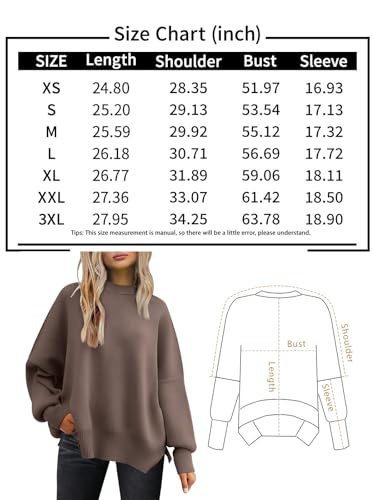 LILLUSORY Women's Oversized Batwing Sweaters 2024 Fall Outfits Crewneck Ribbed Knit Side Slit Trendy Pullover Tops Nutmeg S