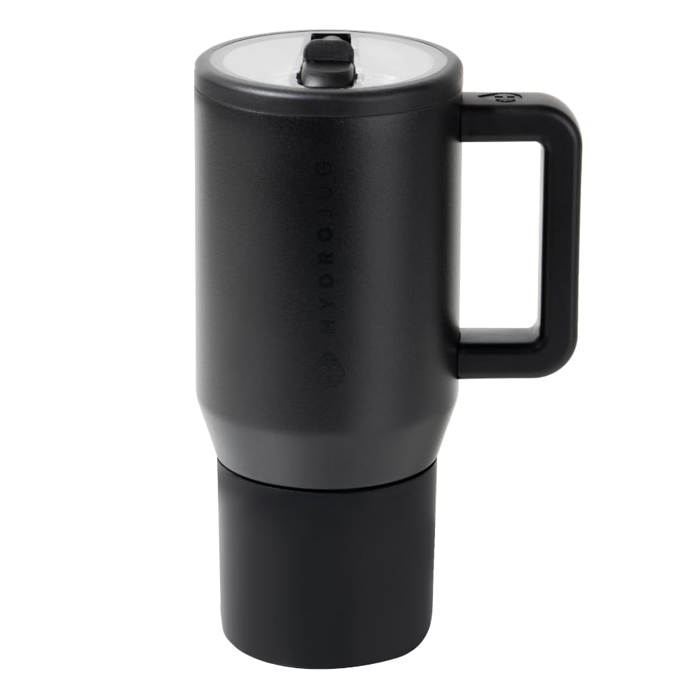 HydroJug Traveler - Modern 20 oz Tumbler with Handle & Simple Flip Straw - Car Cup Holder Friendly, Leak Resistant Water Bottle-Reusable Insulated Stainless Steel & Rubber Base - Gifts for Women & Men