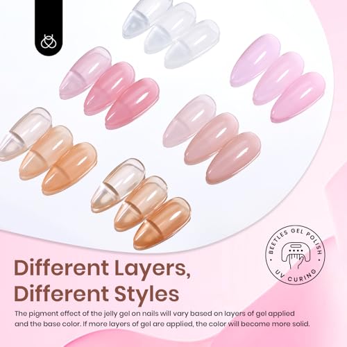 Beetles Gel Polish 6 Colors Jelly Gel Nail Polish Set Gift, Milky White Sheer Pink Nude Brown Translucent Soak Off Uv Nail Gel Diy Art for Girls Women Ultimate Monochrome Collection