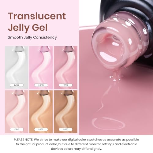 Beetles Gel Polish 6 Colors Jelly Gel Nail Polish Set Gift, Milky White Sheer Pink Nude Brown Translucent Soak Off Uv Nail Gel Diy Art for Girls Women Ultimate Monochrome Collection