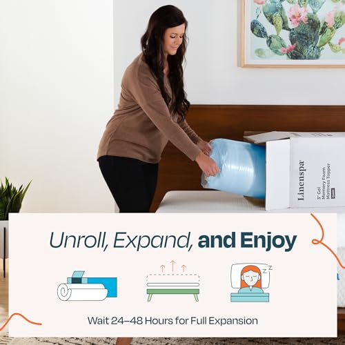 LINENSPA Memory Foam Mattress Topper - 2 Inch Gel Infused Memory Foam - Plush Feel - Cooling and Pressure Relieving - CertiPUR Certified - Dorm Room Essentials - Twin XL Size