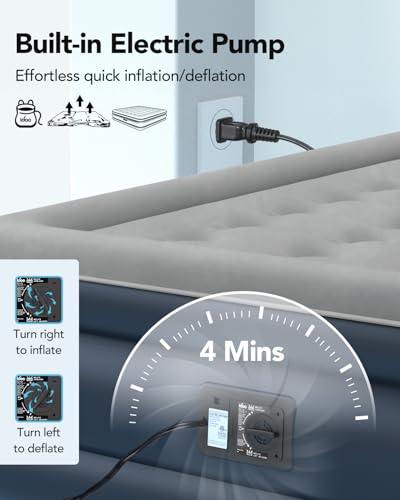 iDOO King Air Mattress with Built in Pump, 18" Raised Comfort Blow up Mattress, Upgraded Four Chamber Air Bed, Durable Inflatable Mattress for Guests & Home, colchones inflables, AirBed, 750lbs Max