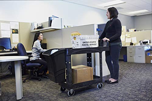 Rubbermaid Commercial Products 2-Shelf Utility/Service Cart, Small, Lipped Shelves, Ergonomic Handle, 500 lbs. Capacity, for Warehouse/Garage/Cleaning/Manufacturing