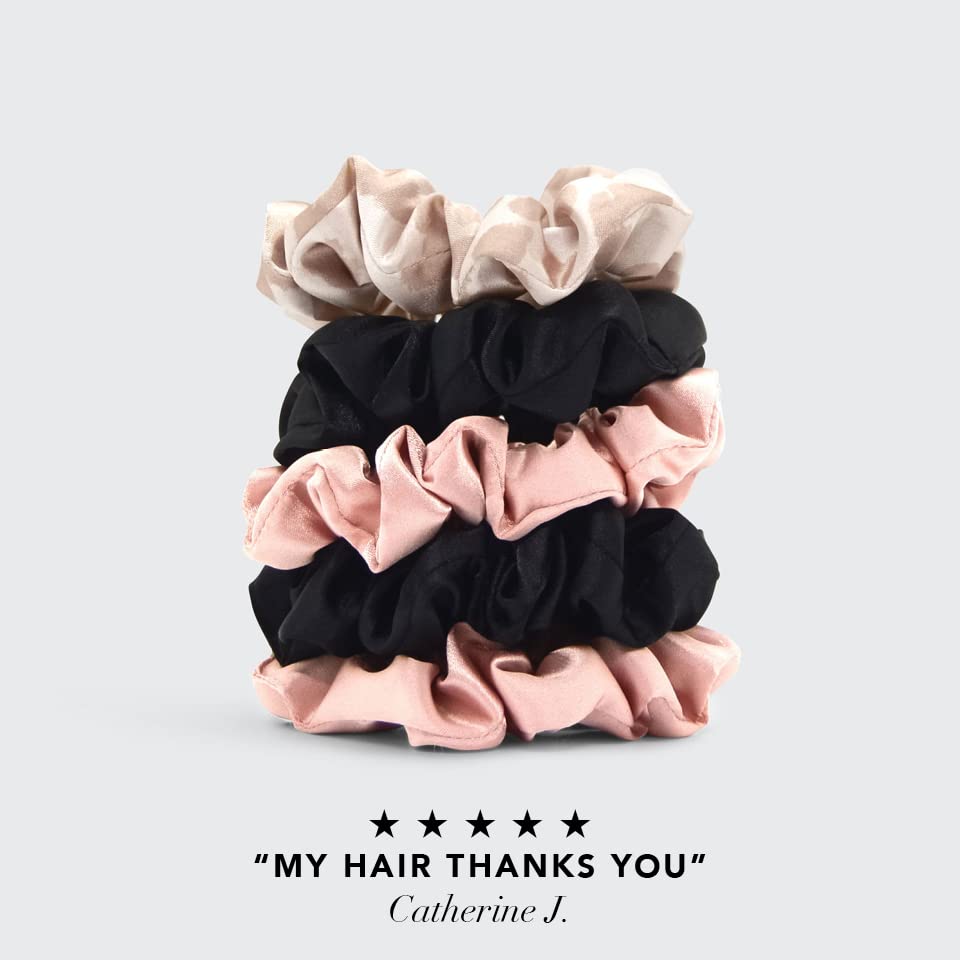 Kitsch Satin Hair Scrunchies for Women, Softer Than Silk Scrunchies for Hair, Satin Scrunchies for Girls, Satin Hair Ties for Women, Silk Hair Ties No Damage, Silk Ponytail Holders, 5pcs Assorted