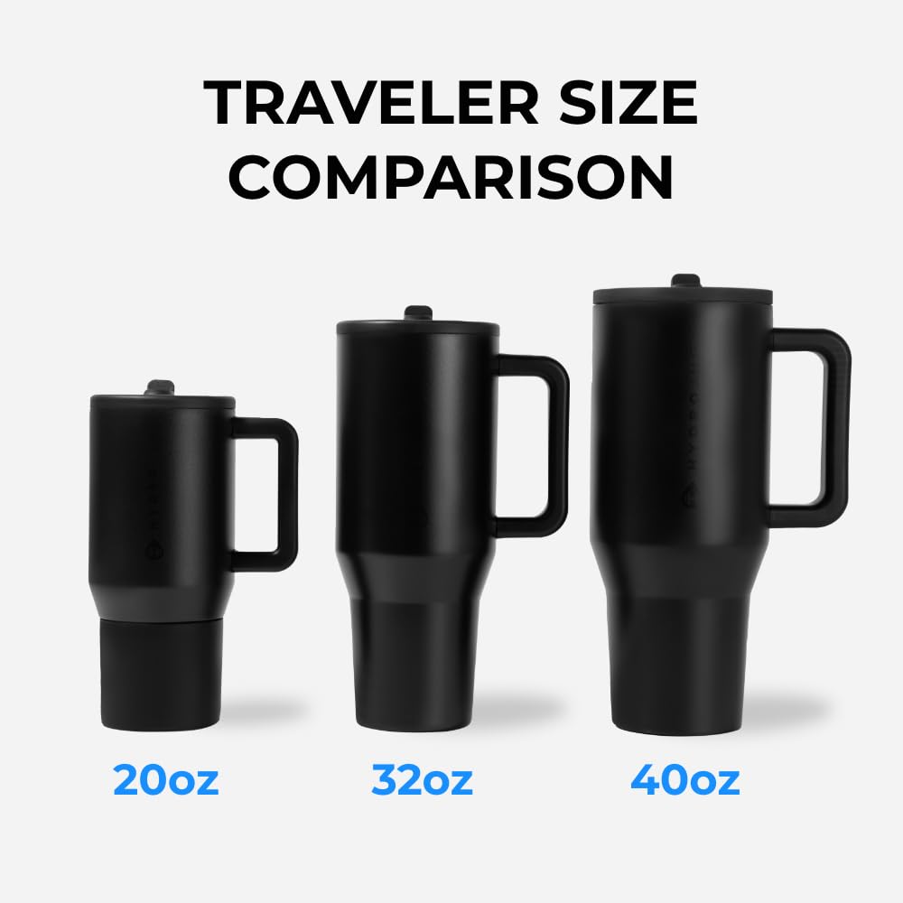 HydroJug Traveler - Modern 20 oz Tumbler with Handle & Simple Flip Straw - Car Cup Holder Friendly, Leak Resistant Water Bottle-Reusable Insulated Stainless Steel & Rubber Base - Gifts for Women & Men