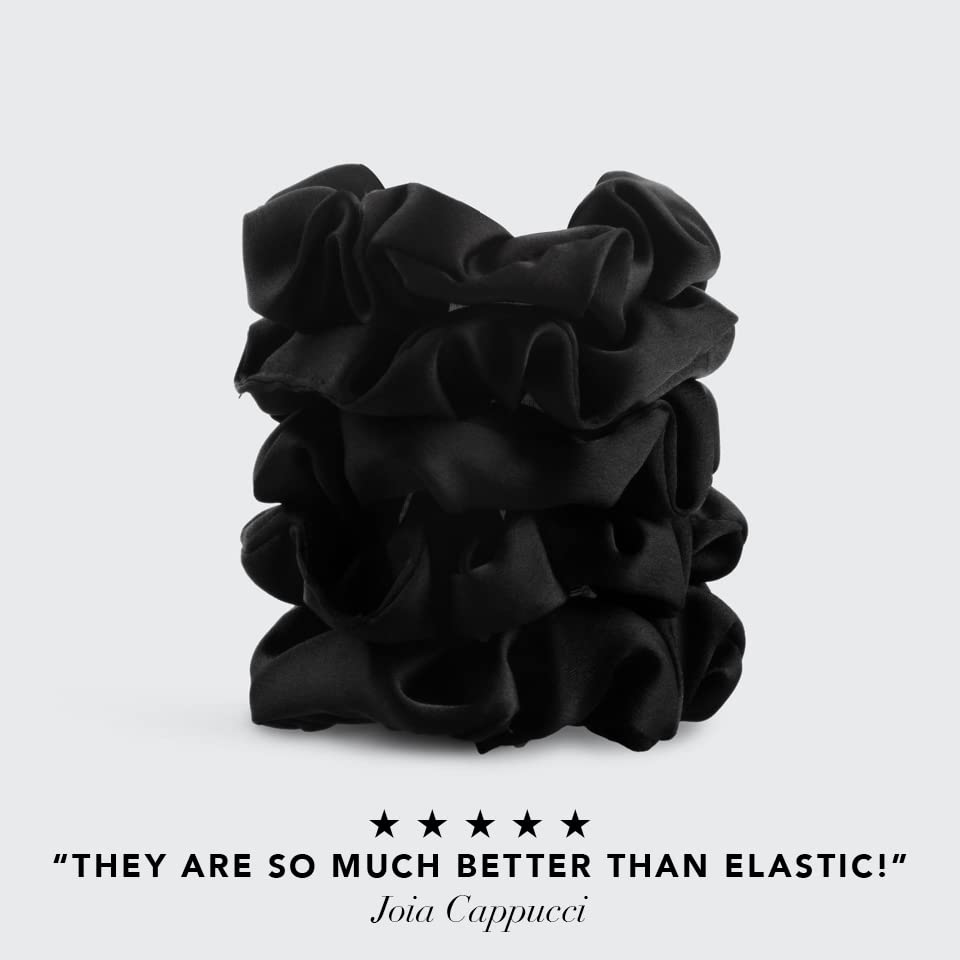 Kitsch Satin Hair Scrunchies for Women, Softer Than Silk Scrunchies for Hair, Satin Scrunchies for Girls, Satin Hair Ties for Women, Silk Hair Ties No Damage, Silk Ponytail Holders, 5 pcs (Black)
