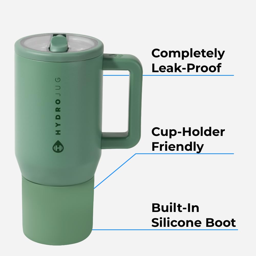 HydroJug Traveler - Modern 20 oz Tumbler with Handle & Simple Flip Straw - Car Cup Holder Friendly, Leak Resistant Water Bottle-Reusable Insulated Stainless Steel & Rubber Base - Gifts for Women & Men