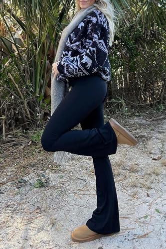 Sunzel Flare Leggings, Crossover Yoga Pants with Tummy Control, High Waisted and Wide Leg, No Front Seam Black Medium 30" Inseam