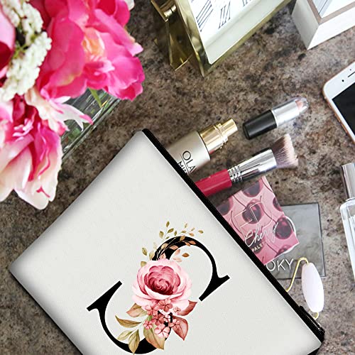 Vavabox A-Z Personalized Makeup Bag,Birthday Gifts for Women Mom,Gifts for Best Friend,Bride Bridesmaid Cosmetic bag (S, White)