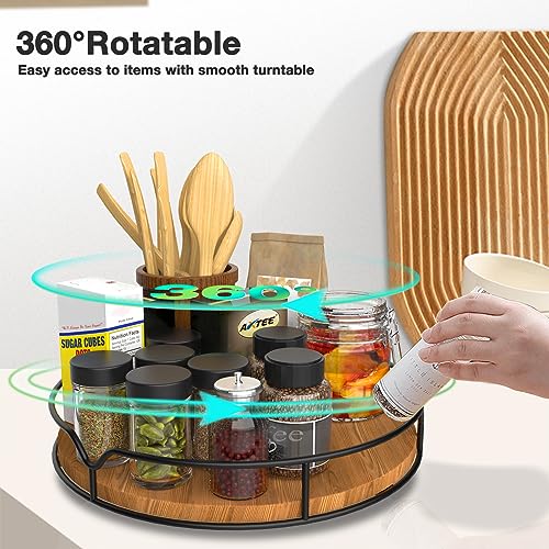 Lazy Susan Turntable Organizer for Cabinet Pantry Kitchen Countertop Refrigerator Cupboard, Pine Wood, 9", Carbonized Black