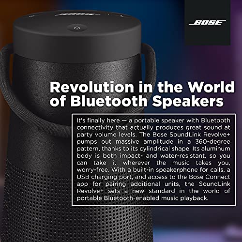 Bose SoundLink Revolve+ (Series II) Bluetooth Speaker, Portable Speaker with Microphone, Wireless Water Resistant Travel Speaker with 360 Degree Sound, Long Lasting Battery and Handle, Black