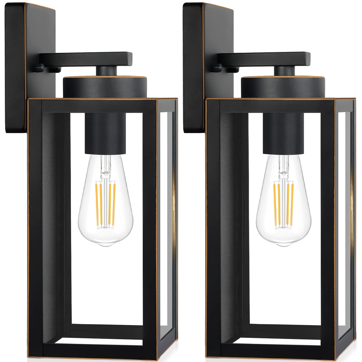 Outdoor Wall Light Fixtures, Exterior Waterproof Wall Lanterns, Bronze Porch Sconces Wall Mounted Lighting with E26 Sockets & Glass Shades, Modern Wall Lamps for Patio Front Door Entryway, 2-Pack