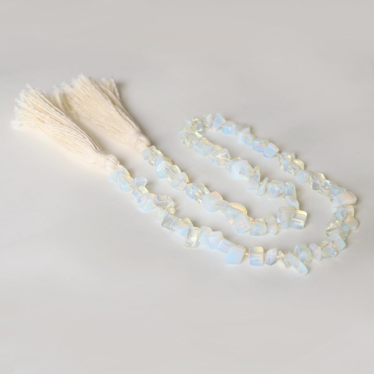 Natural Gemstone Bead Garland with Tassel,31inch Farmhouse Rustic Country Table Decor Prayer Healing Beads Boho Wall Shelf Hanging Decoration (Opal)