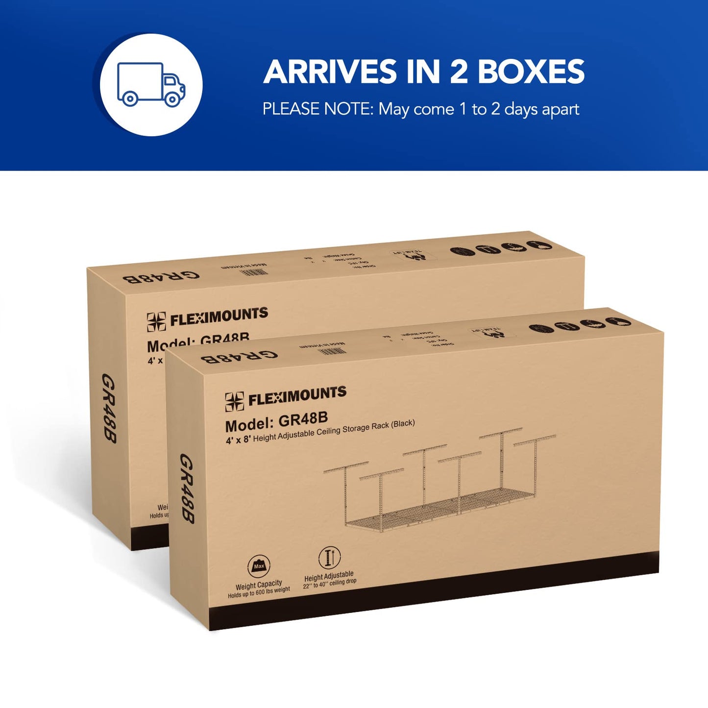 FLEXIMOUNTS 4x8 Overhead Garage Storage Rack, Garage Storage Organization System, Heavy Duty Metal Garage Ceiling Storage Racks, 2 pack, White