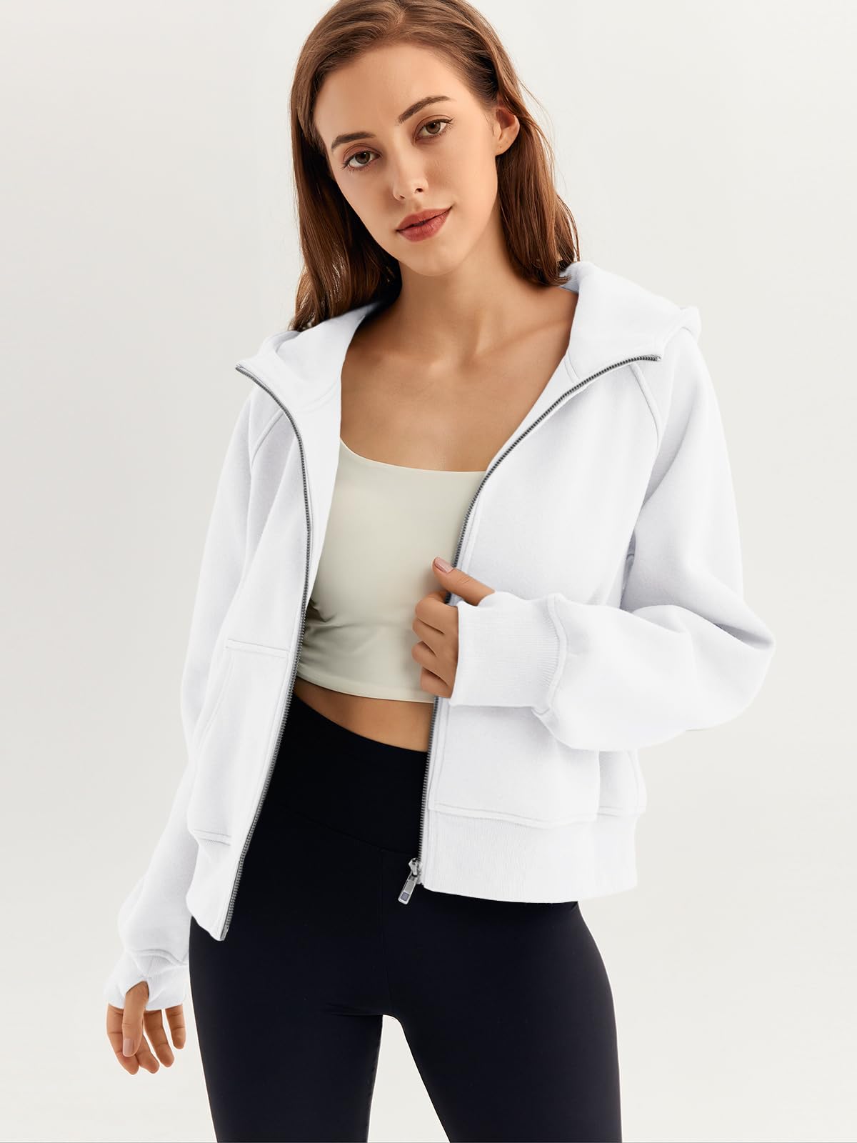 AUTOMET Womens Zip Up Hoodies Fleece Jackets Oversized Sweatshirts Fall Fashion Outfits 2024 Sweaters Winter Clothes White XL