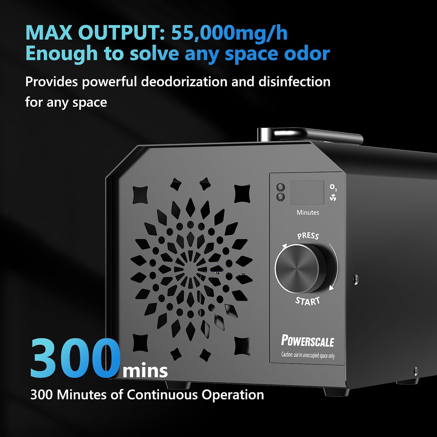 PowerScale Ozone Generator 55,000mg/h OZB1 Ozone Odor Eliminator Commercial Ozone Machine Odor Removal, For Home, Car, Pet Room Ozone Machine - High Capacity Ionizer Ozone Air Purifier, Black