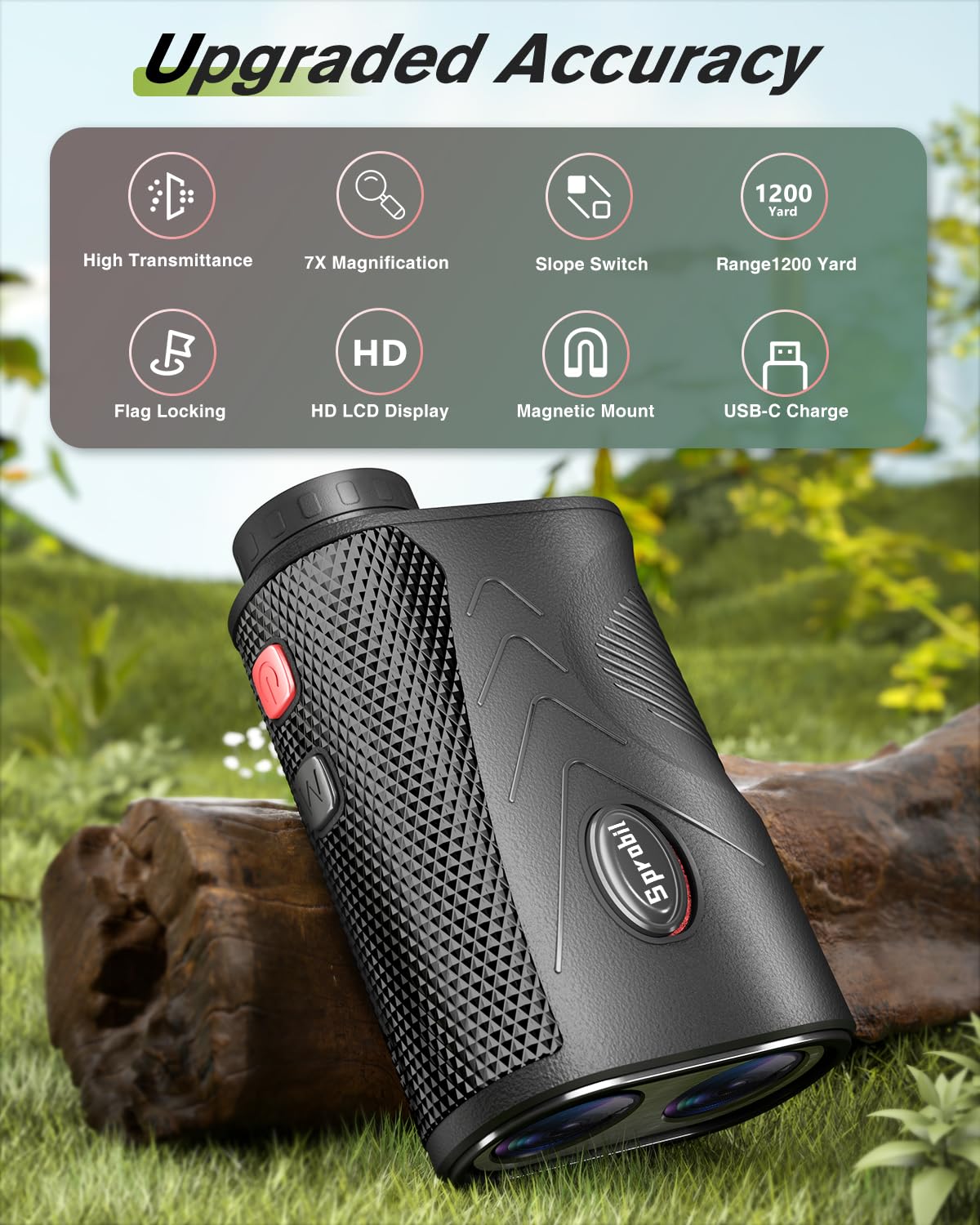 Range Finder Golf Rangefinder with Slope, Laser Range finder with Flag Pole Lock Vibration, 1200 Yards, 7X Magnification for Golf/Hunting, Rechargeable rangefinder with Magnet Mount - Ideal for Golfer