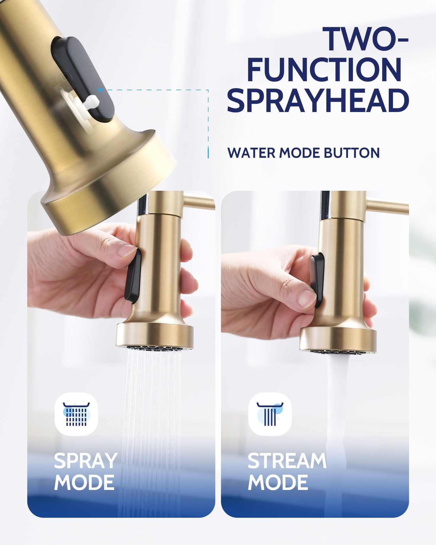 LUFEIDRA Brushed Gold Kitchen Faucet-Gold Sink Faucet with Sprayer Single Handle Stainless Steel Gold Faucet for Kitchen Sink Farmhouse Camper Commercial Modern RV Outdoor