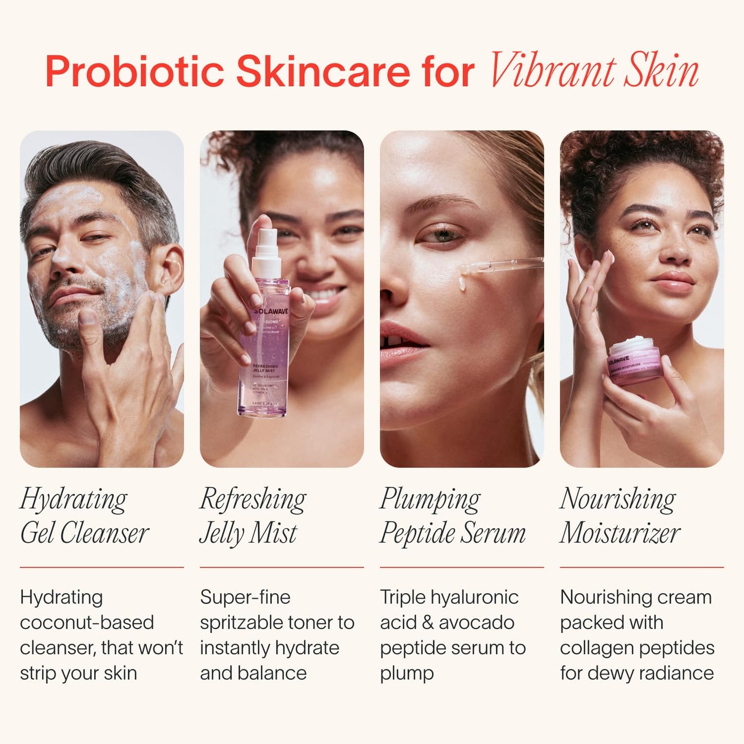 Solawave Nourishing Moisturizer with Solabiome, Hydrating for Face with Probiotics & Prebiotics, Triple Hyaluronic Acid, Polyglutamic Acid for All Skin Types (1.7 FL OZ)
