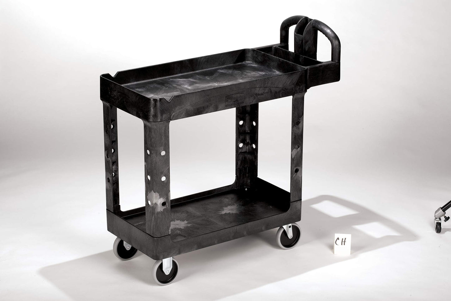 Rubbermaid Commercial Products 2-Shelf Utility/Service Cart, Small, Lipped Shelves, Ergonomic Handle, 500 lbs. Capacity, for Warehouse/Garage/Cleaning/Manufacturing