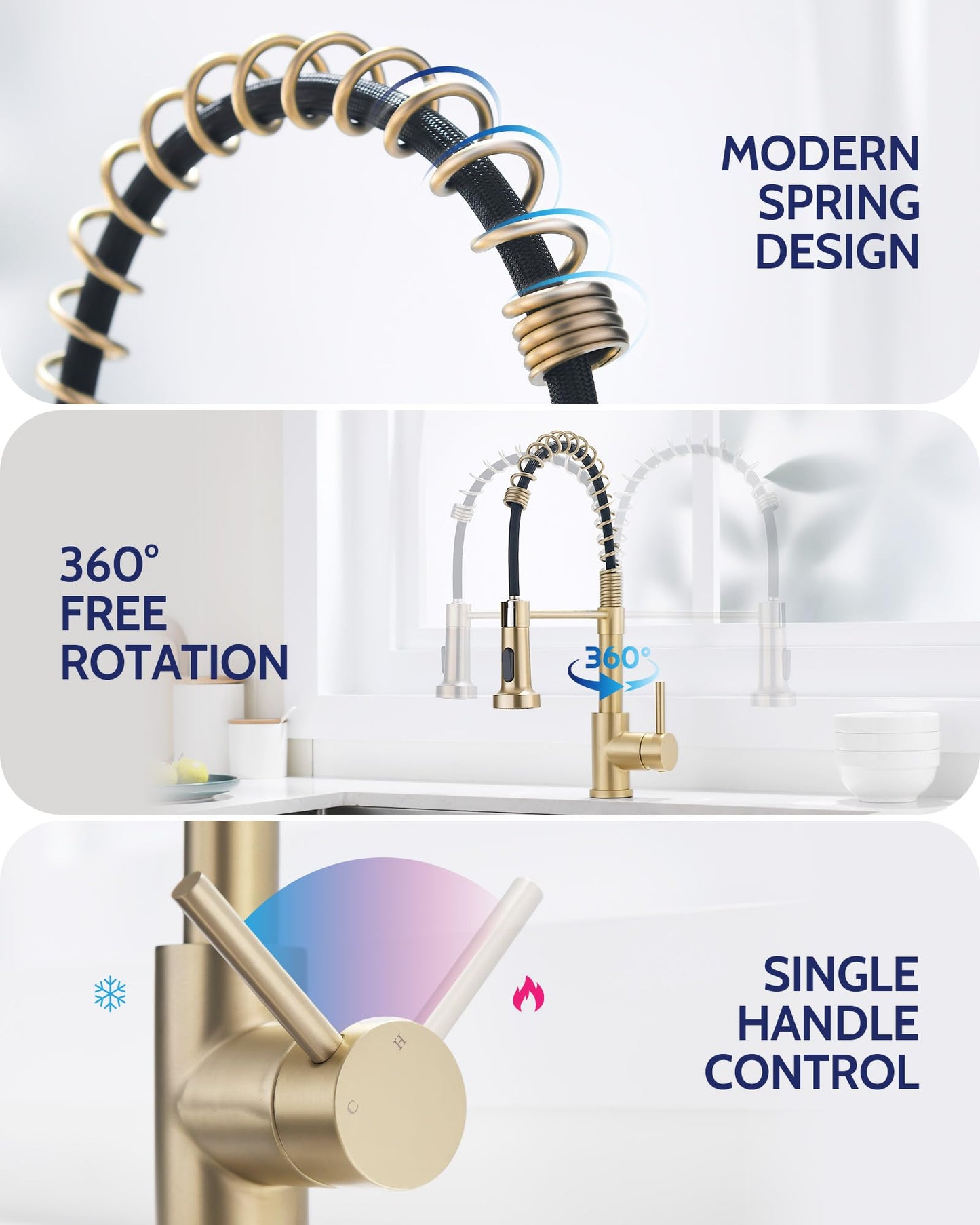 LUFEIDRA Brushed Gold Kitchen Faucet-Gold Sink Faucet with Sprayer Single Handle Stainless Steel Gold Faucet for Kitchen Sink Farmhouse Camper Commercial Modern RV Outdoor