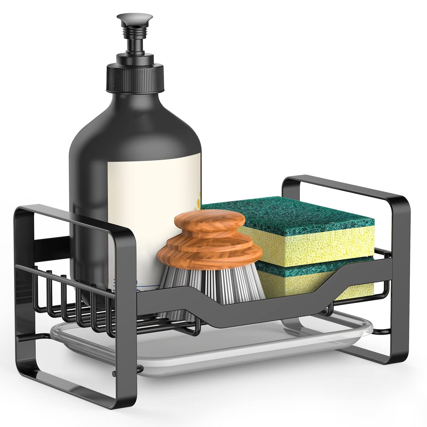 Kitchen Sink Caddy Sponge Holder,Organizer for Soap Brush Dispenser,Countertop Sink Caddy Organizer with Removable Drain Tray