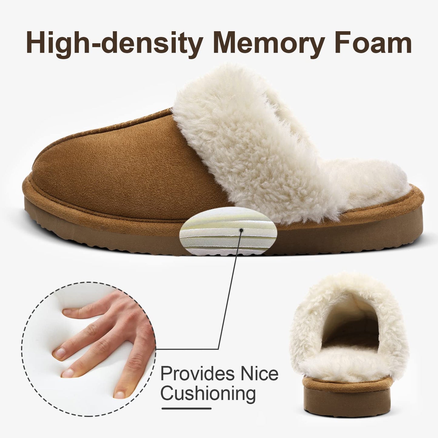 Litfun Women's Fuzzy Memory Foam Slippers Fluffy Winter House Shoes Indoor and Outdoor, Chestnut 5.5-6