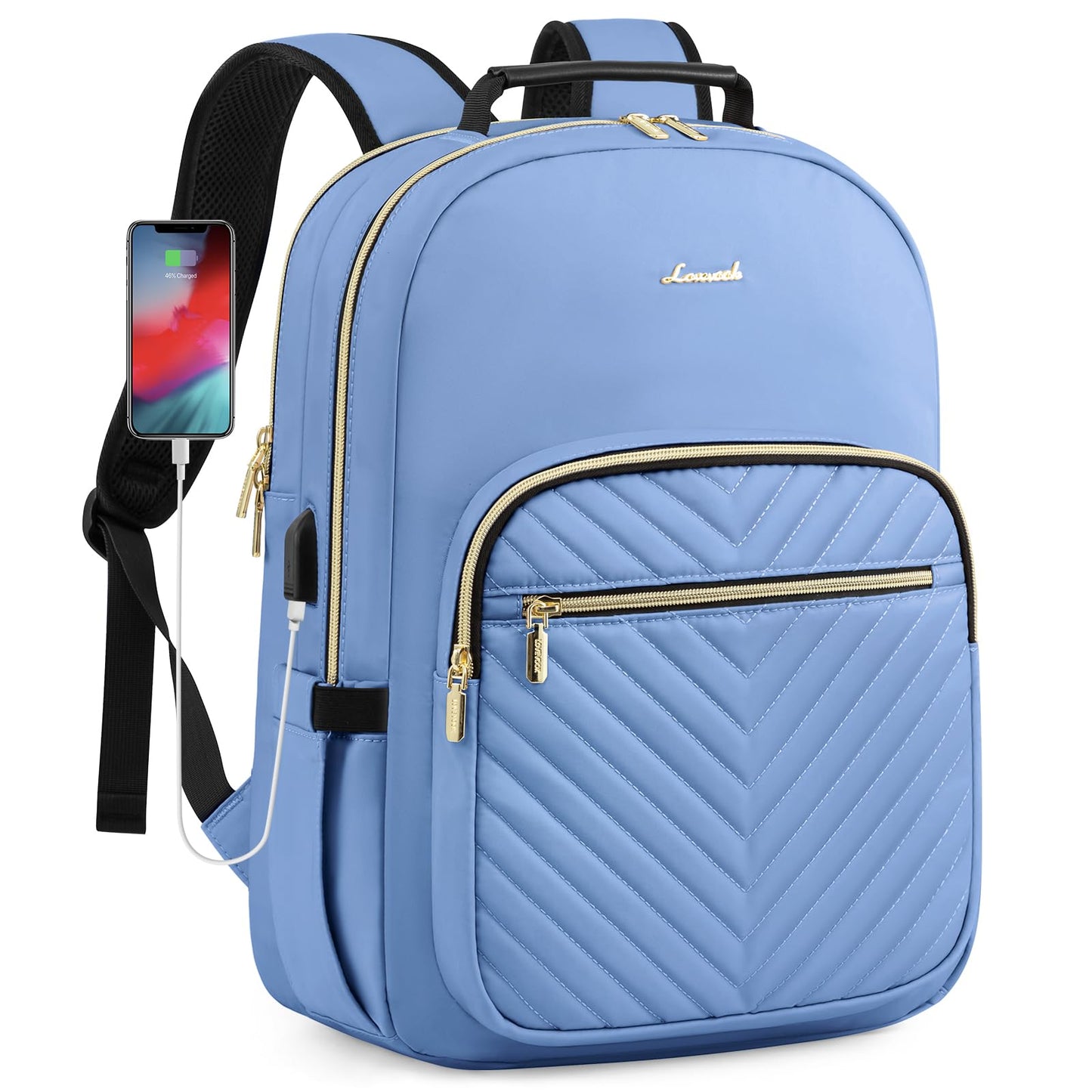 LOVEVOOK Laptop Backpack Purse for Women, Work Business Travel Computer Bags, College Nurse Backpack for Womens, Quilted Casual Daypack with USB Port, Fit 15.6 Inch Laptop, Blue