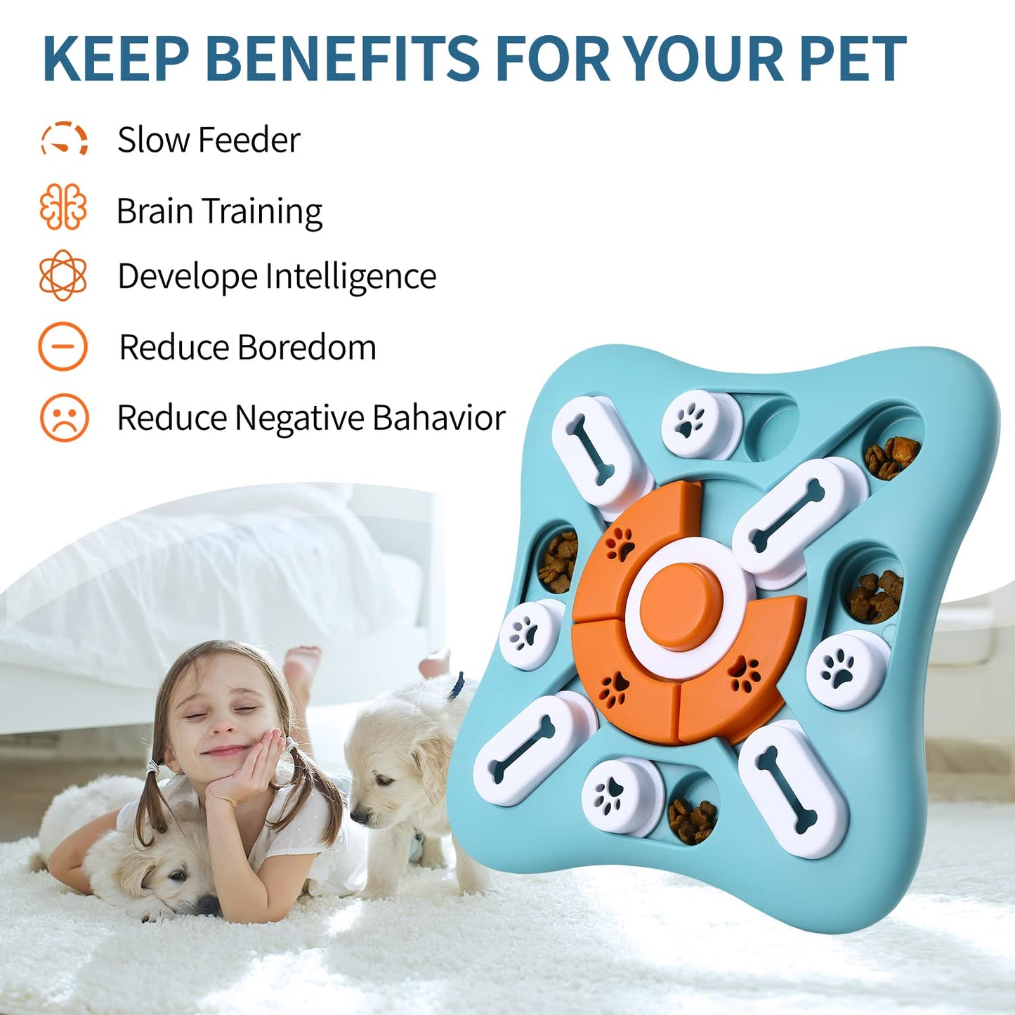 FOXMM Interactive Dog Treat Puzzle Toys for IQ Training & Mental Stimulating,Fun Slow Feeder,Large Medium Small Dogs Enrichment Toys with Squeak Design