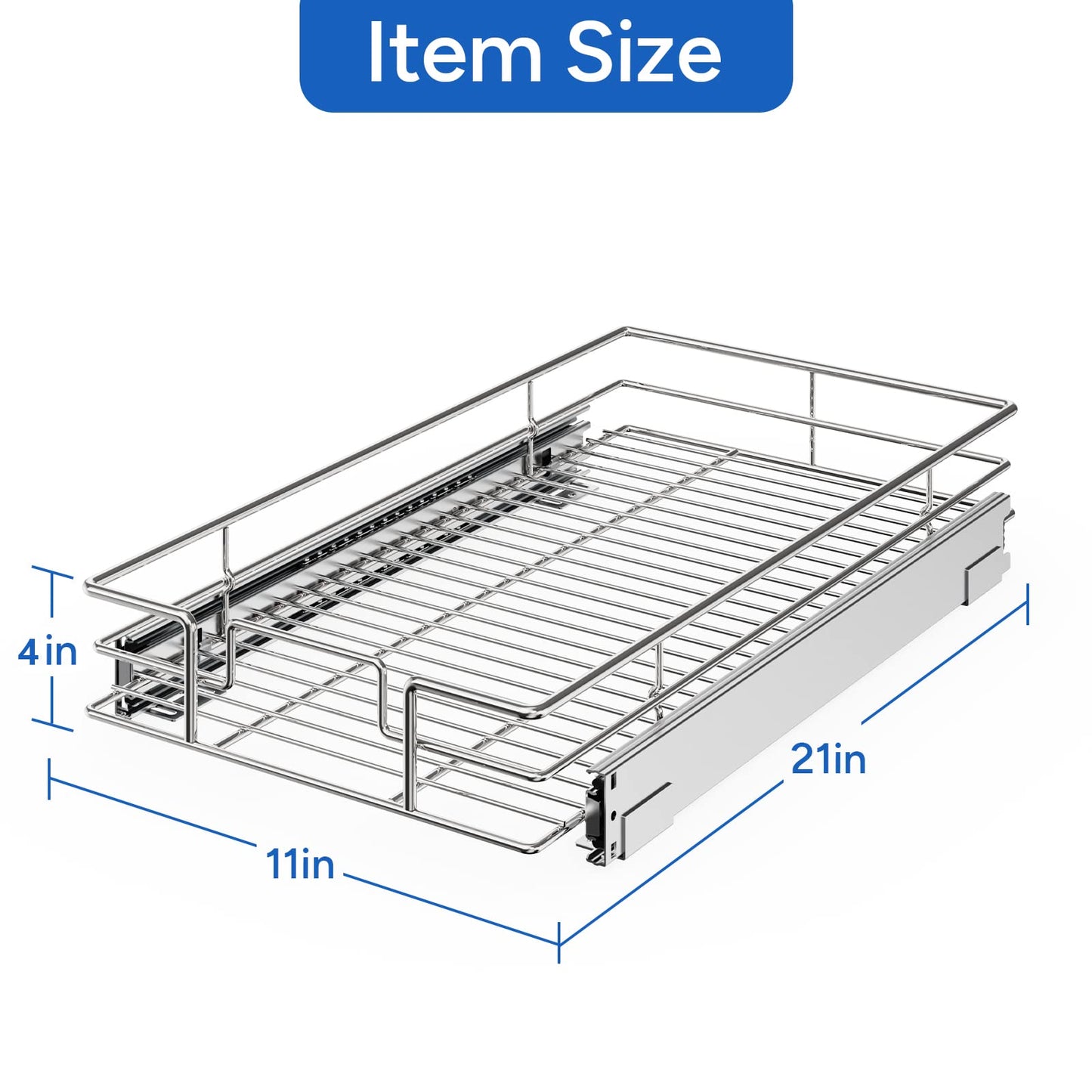 ROOMTEC Pull Out Cabinet Organizer, Cabinet Pull Out Shelves 11" W x 21" D, Heavy Duty Cabinet Drawers Slide Out Kitchen Cabinet Organizers Storage Shelf