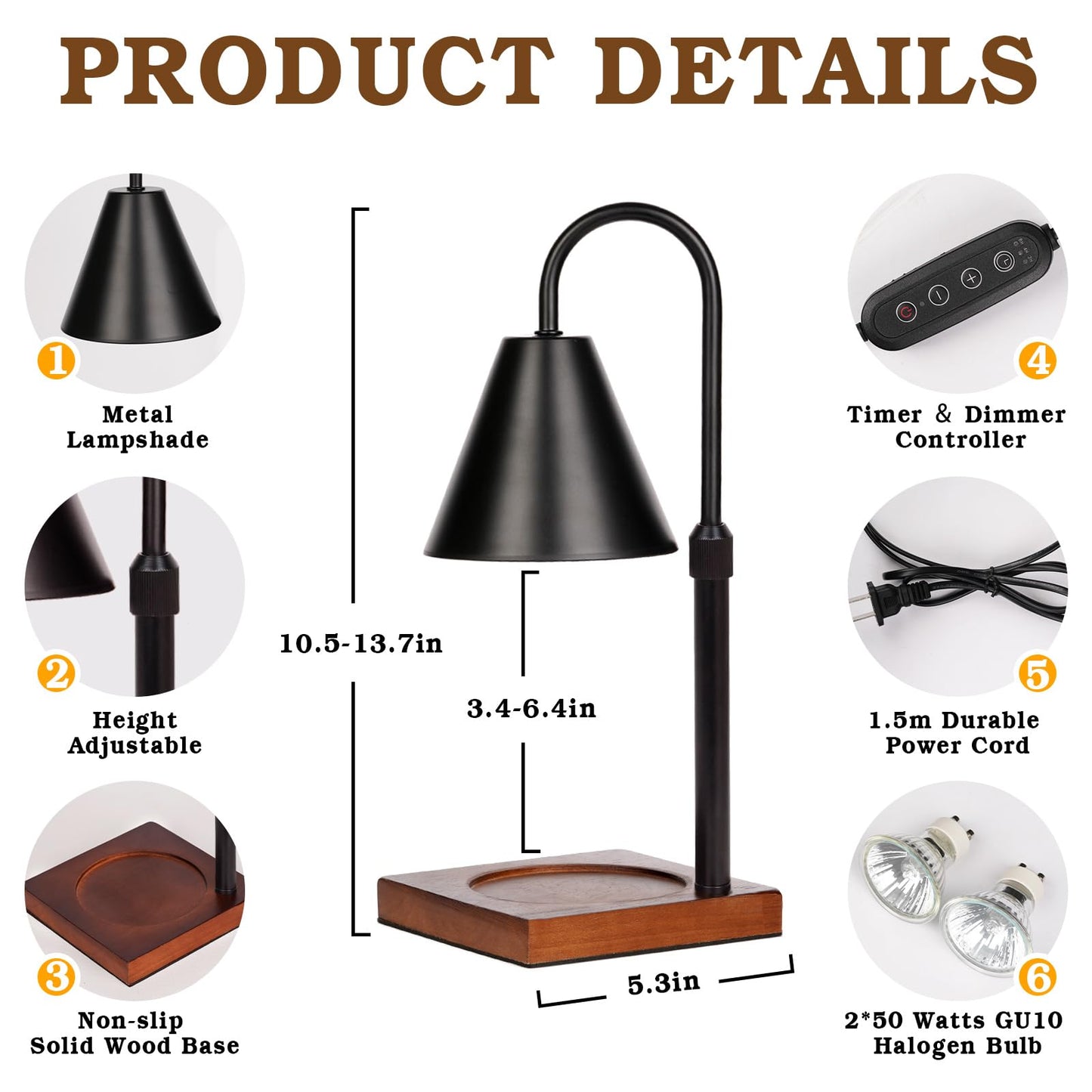 Modern Candle Warmer Lamp with Timer, Adjustable Dimmable Candle Lamp Warmer, Women Gifts for Christmas Xmas, Black Lamp Warmer Gifts for Mom, Men Candle Lamp, Home Decor for Bedroom Living Room Decor