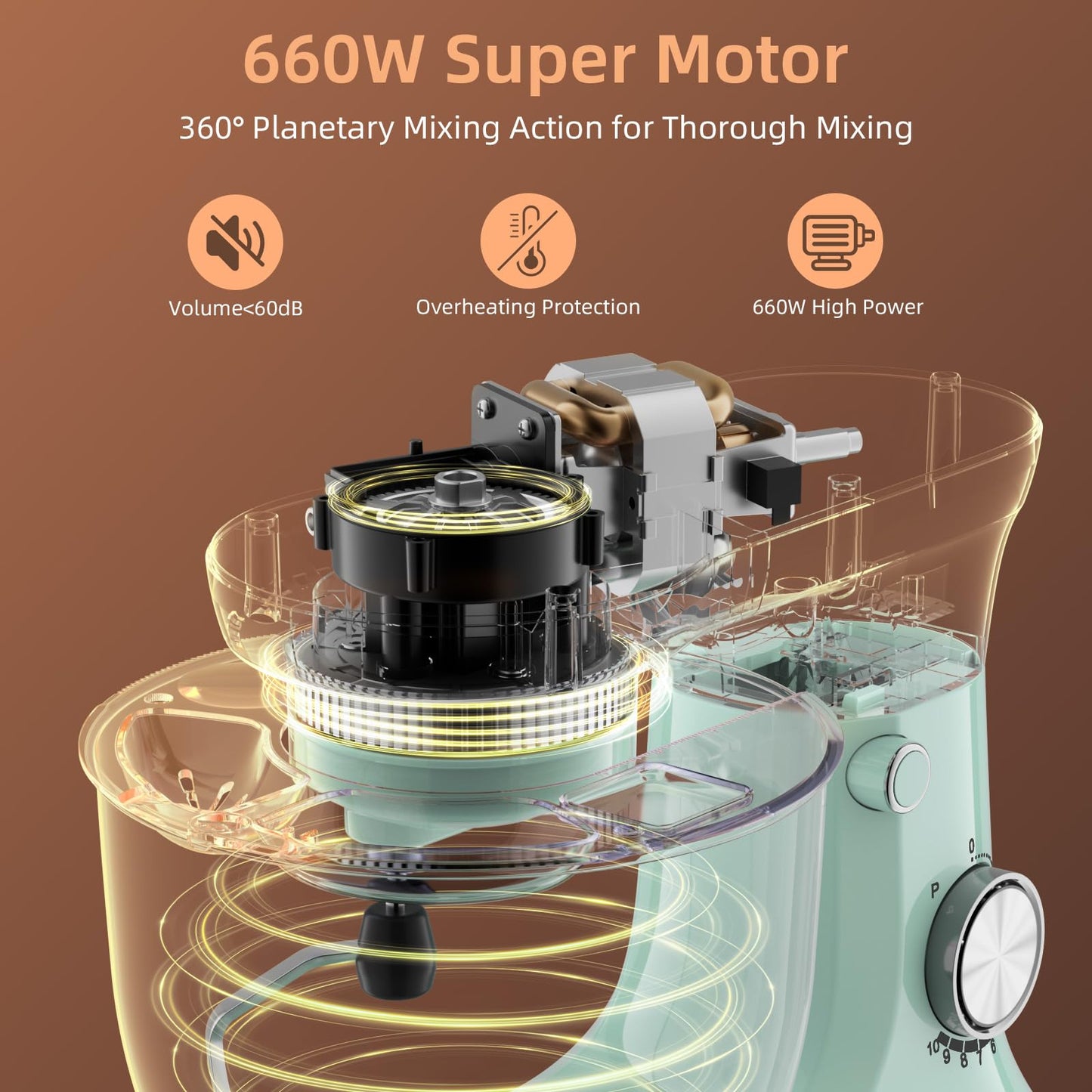 COOKINO Electric Stand Mixer,660W 10 Speeds Tilt-Head Food Mixer, 3-IN-1 Kitchen Mixer for Daily Cooks with 6 QT Bowl,Dough Hook, Beater, Whisk (Agave Green)