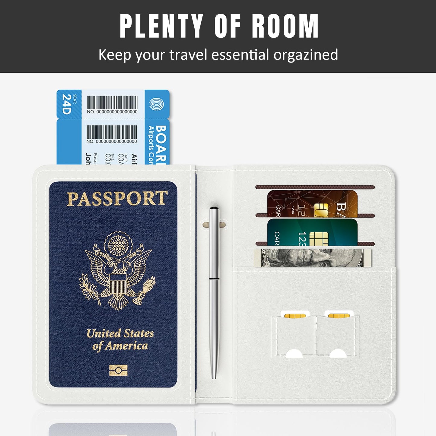 Rimilak Passport Holder, RFID Blocking Passport Cover Wallet with Clear Window, Leather Travel Air Ticket Documents Organizer Protector for Women and Men, Gold Marble