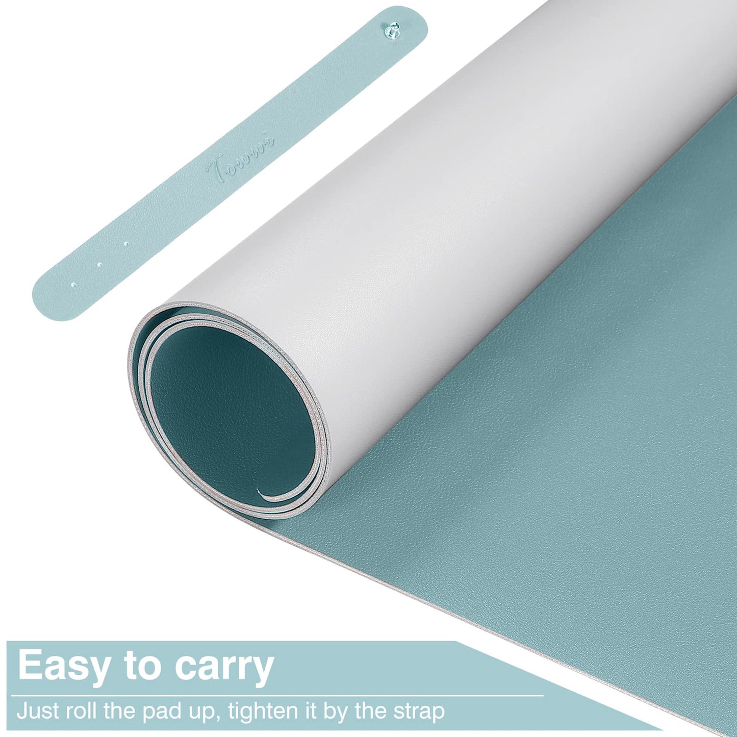 TOWWI Dual Sided Desk Pad, Large Desk Mat, Waterproof Desk Blotter Protector Mouse Pad, Leather Desk Pad Large for Keyboard and Mouse (24" x 14", Blue/Silver)