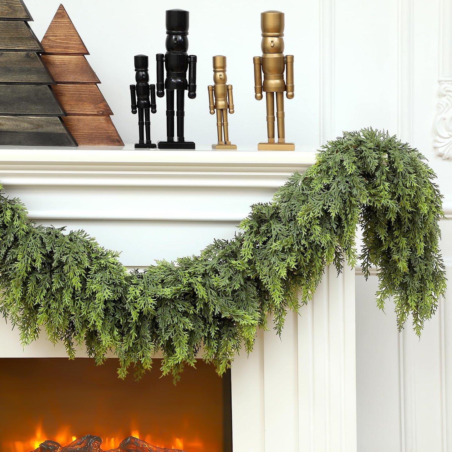 Waydress 1 Pcs 6ft Christmas Cedar Garland Artificial Green Cedar Garland Faux Cedar Pine Needles Garland for Home Fireplace Indoor Outdoor Holiday Party Decoration