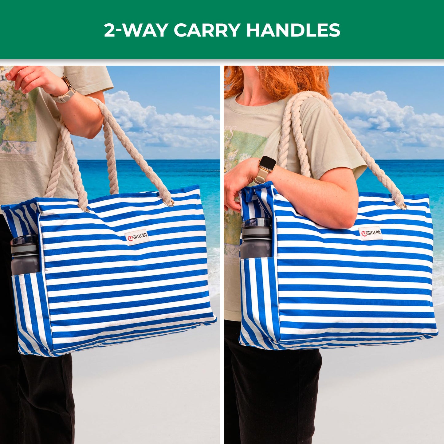 SHYLERO Beach Bag and Pool Bag. Has Airtight Pouch, Key Holder. Beach Tote is Zippered, Waterproof (IP64) - L22xH15xW6