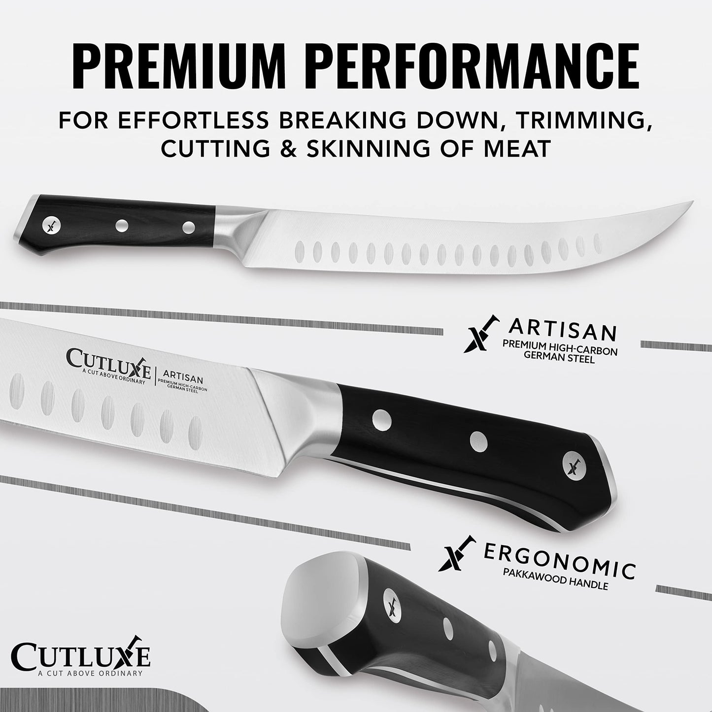 Cutluxe Butcher Knife – 10″ Cimeter Breaking Knife, Razor Sharp Forged High Carbon German Steel, Full Tang Carving Knife, Ergonomic Handle Design – Artisan Series