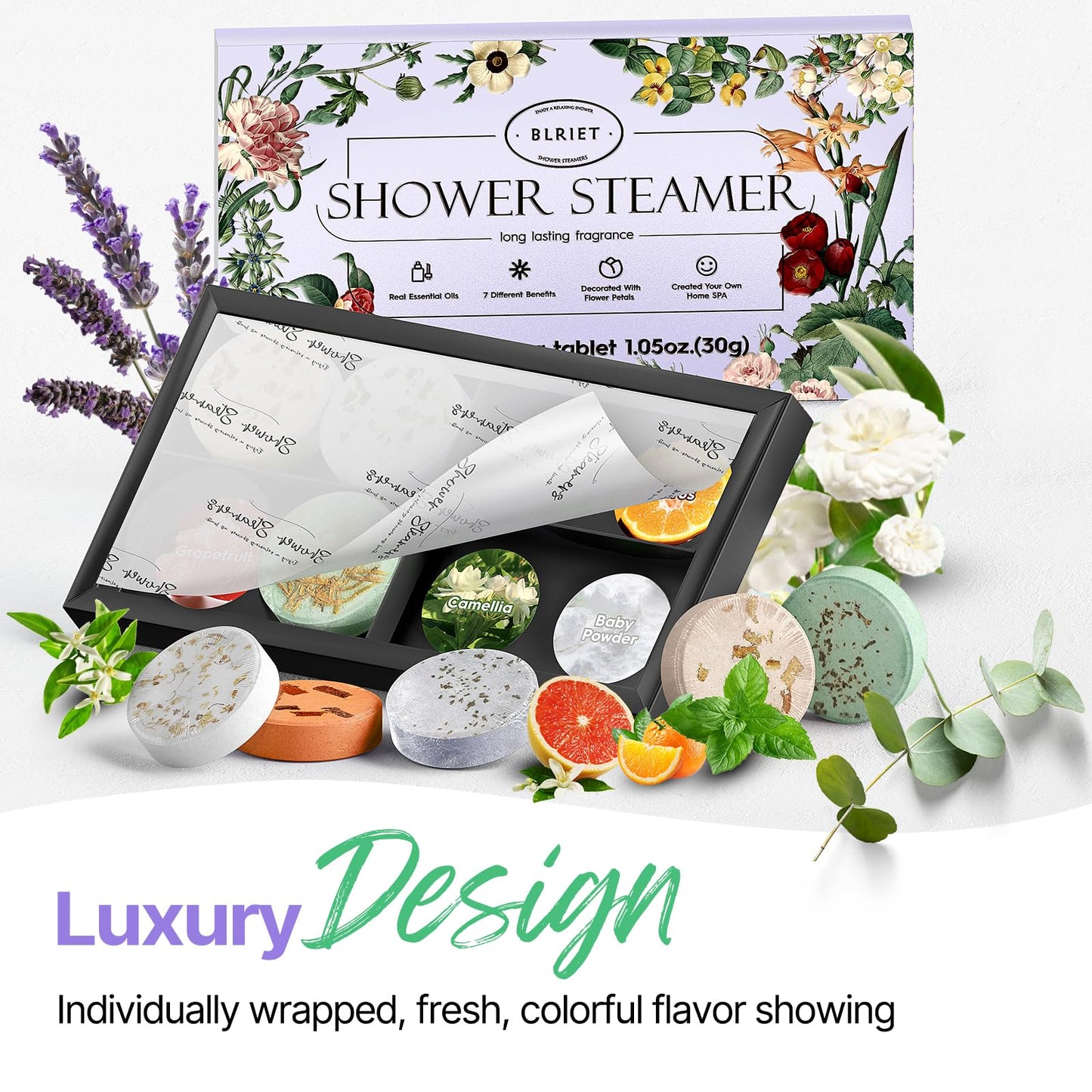 Shower Steamers Aromatherapy BLRIET 8 Pack Gifts for Women, Men, Mom, Teen Lavender Natural Essential Oil Home Spa Self Care Relaxation Stress Relief Shower Bombs Birthday Gifts Stocking Stuffers