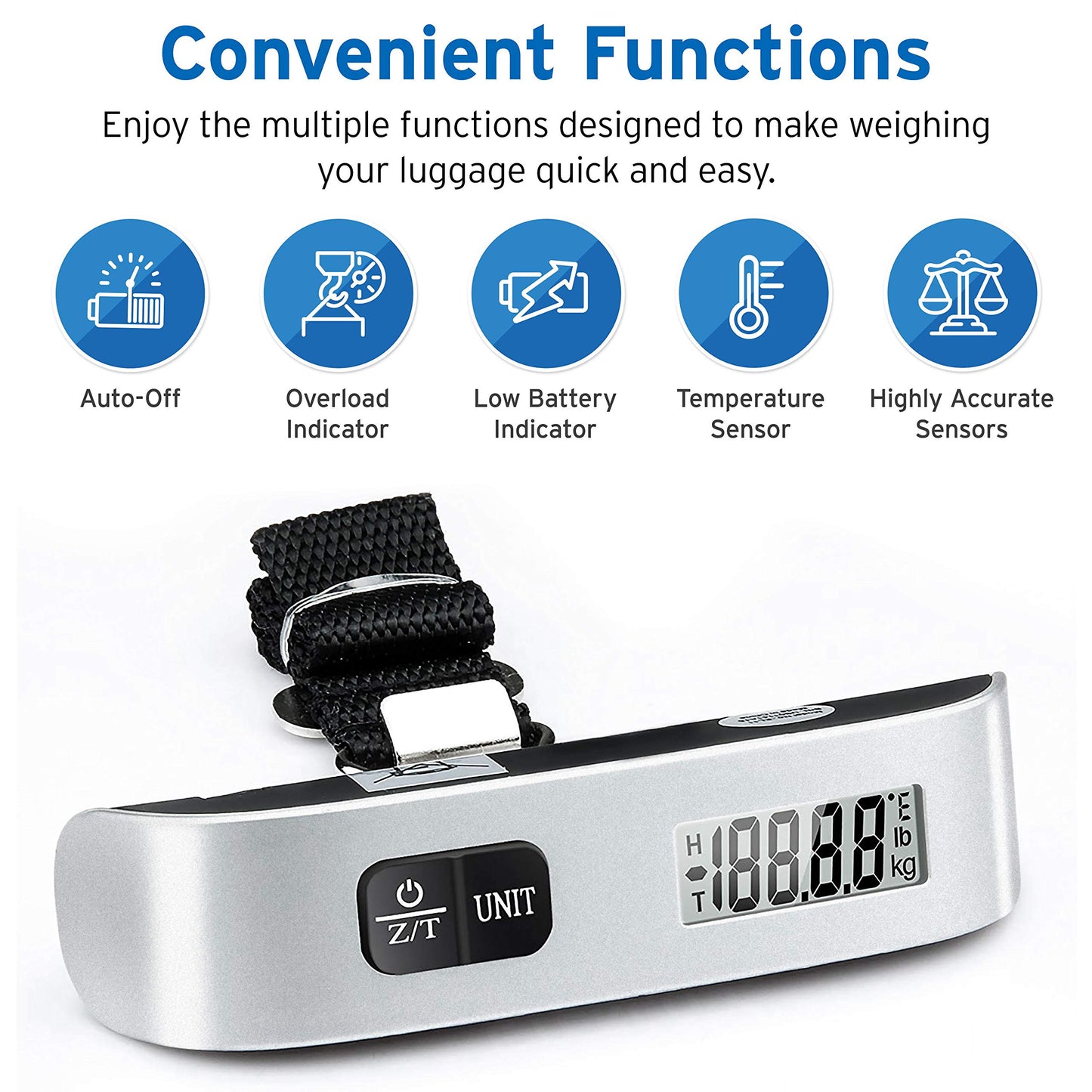 Etekcity Luggage Scale, Travel Essentials, Digital Weight Scales for Travel Accessories, Portable Handheld Scale with Temperature Sensor, Rubber Paint, 110 Pounds, Battery Included,2Pack