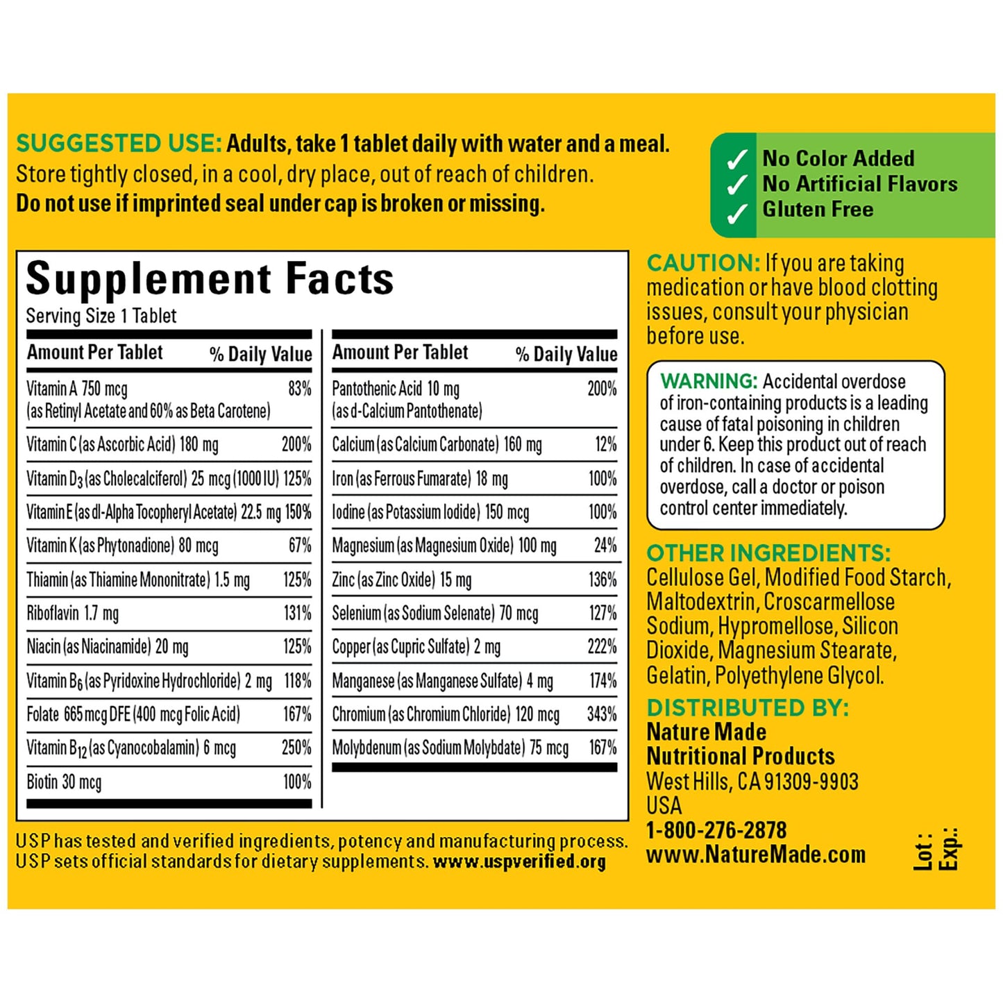 Nature Made Multivitamin Tablets with Iron, Multivitamin for Women and Men for Daily Nutritional Support, 130 Tablets, 130 Day Supply