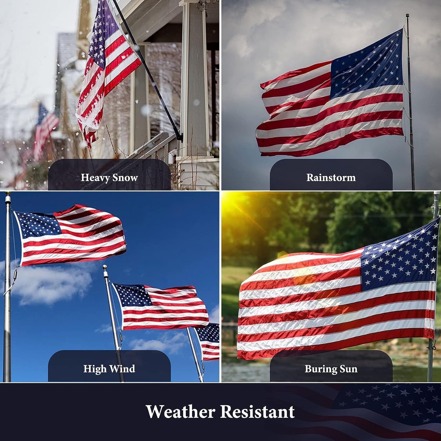 American Flags for Outside 2.5x4, Heavy Duty US Flag with Embroidered Stars, Thicken Nylon USA Flag with Sewn Stripes Brass Grommets US Flags 2.5x4 Outdoor Made for USA High Wind All Weather Flags