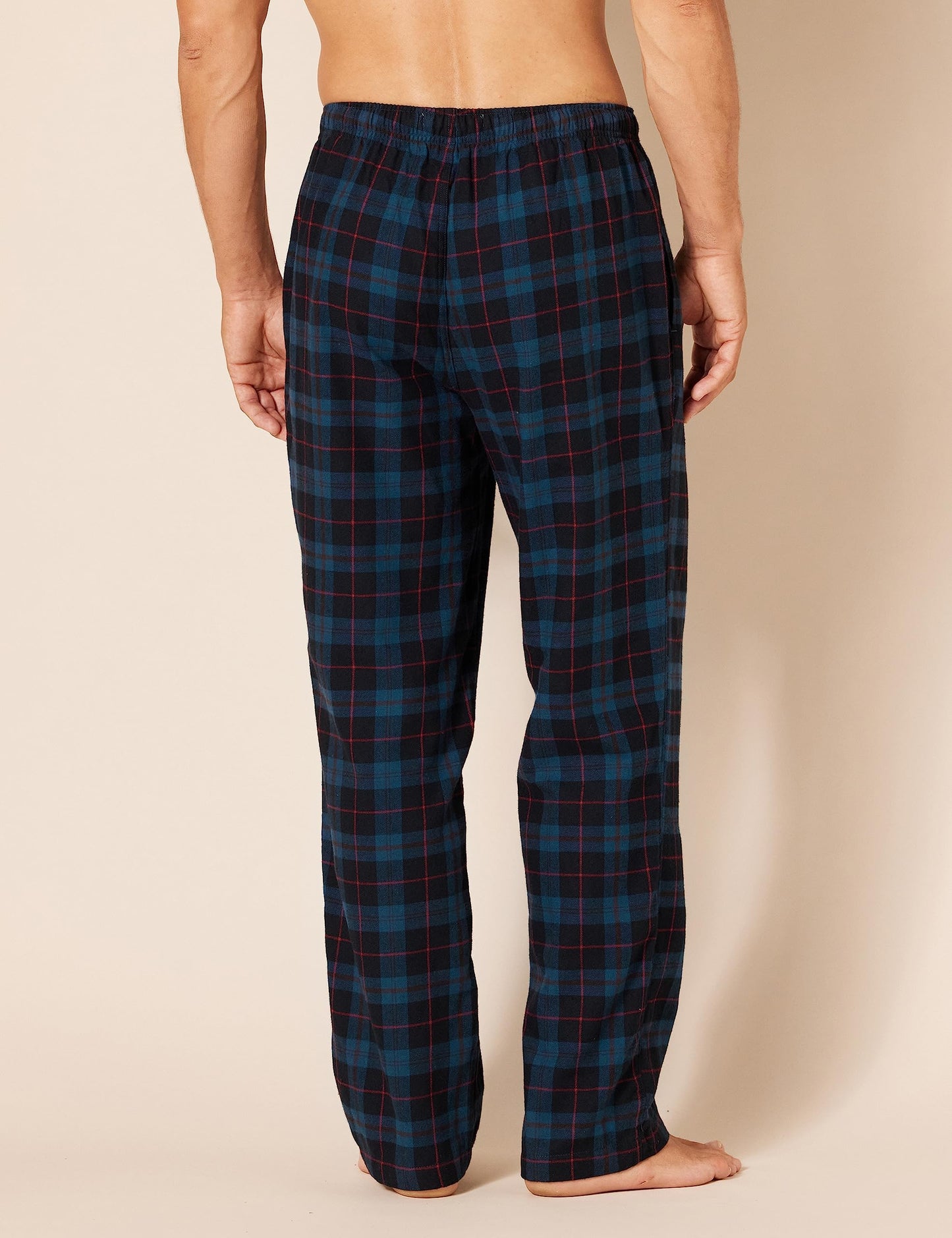Amazon Essentials Men's Flannel Pajama Pant (Available in Big & Tall), Black Blue Plaid, Large