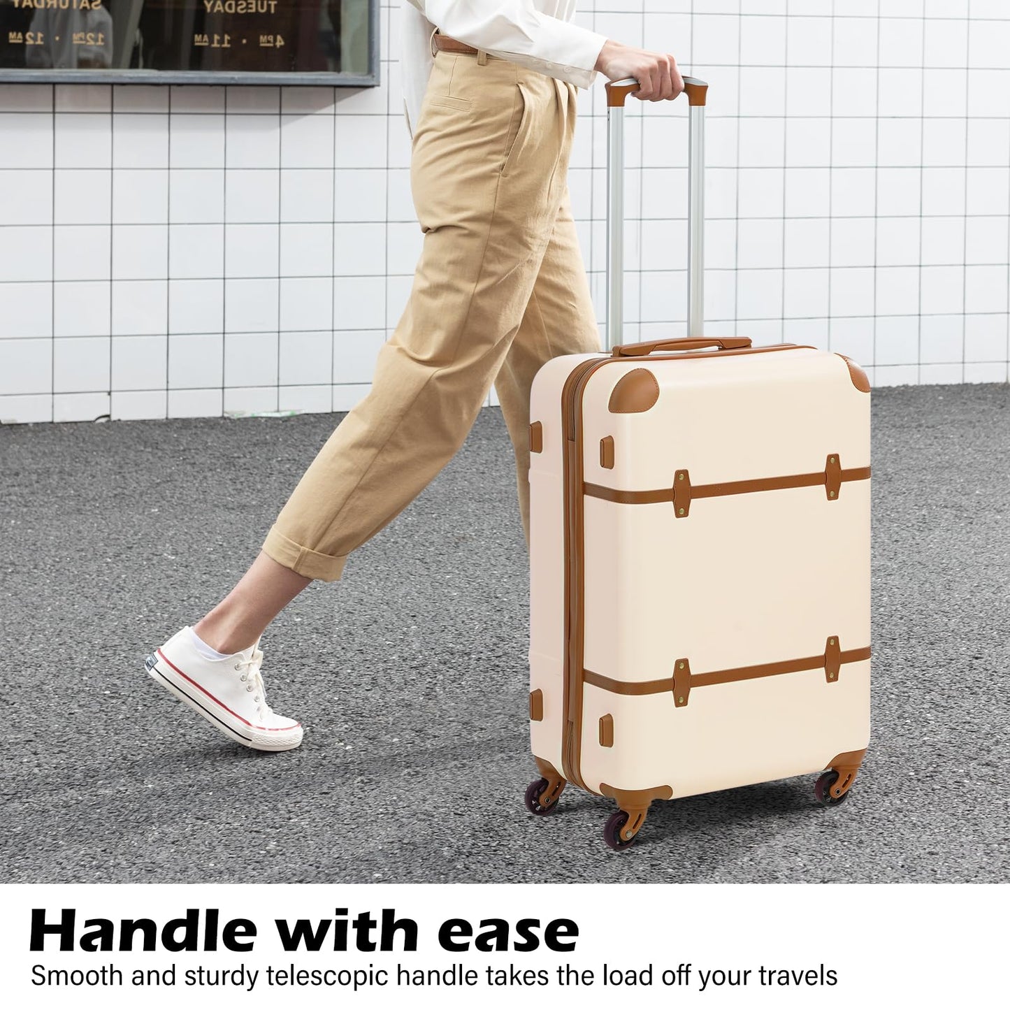 Coolife Luggage Set 3 Piece Suitcase Set Carry On Luggage Hardside Luggage TSA Lock Spinner Wheels Telescopic Handle (White, 3 piece set (BP/TB/20))