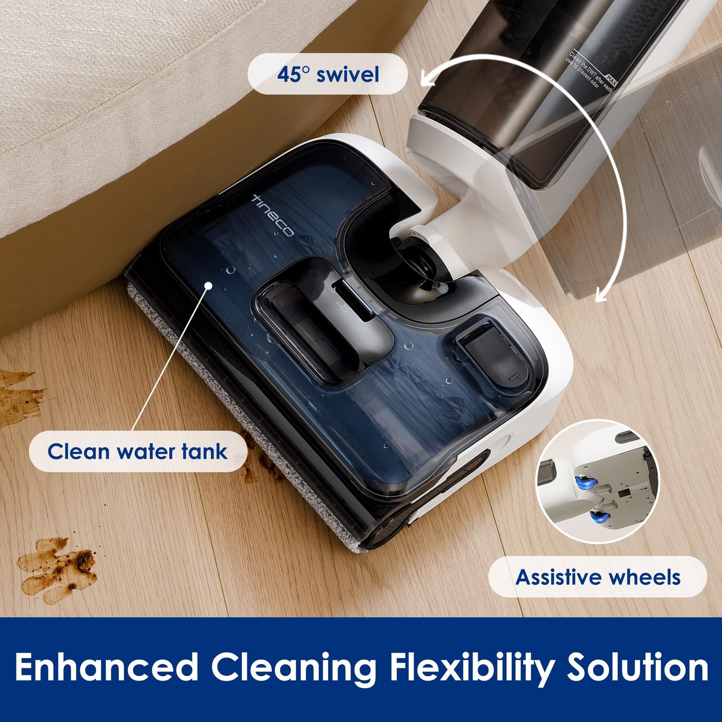 Tineco Floor ONE Stretch S6 Cordless Wet Dry Vacuum Cleaner, 180°Lay-Flat Smart Vacuum Mop, 40 Minutes Long Runtime 158℉ Flashdry Self-Cleaning, Triple-Sided Edge Cleaning Lightweight Floor Cleaner