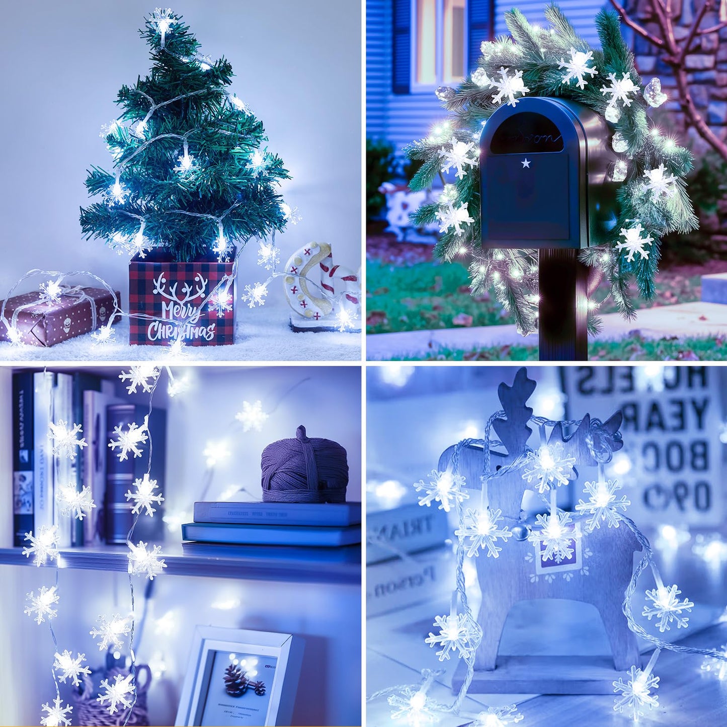 Christmas Snowflake String Lights, 43 FT 100 LED Christmas Lights, 8 Modes Timer, Plug in Fairy Light, Waterproof Connectable for Indoor Outdoor Wedding Party Xmas Decor