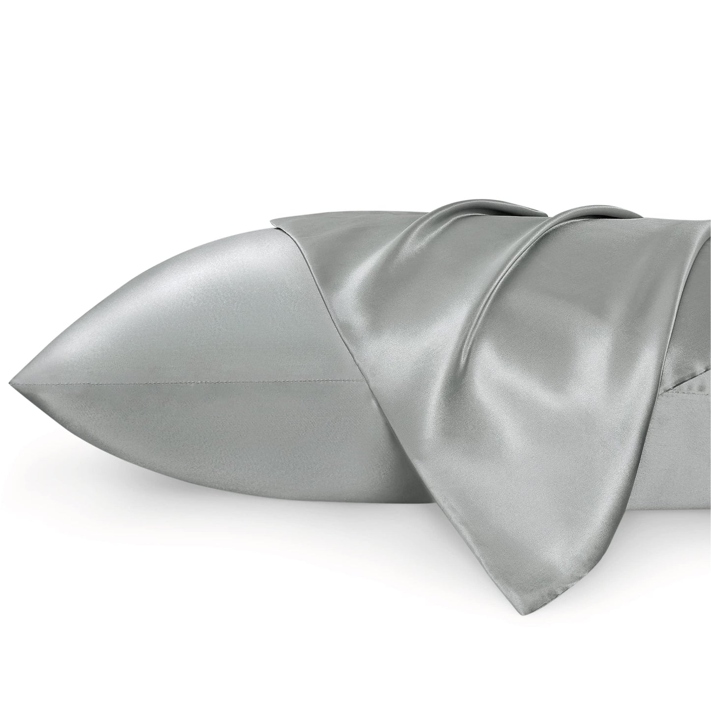 Bedsure Satin Pillowcase Standard Set of 2 - Silver Grey Silky Pillow Cases for Hair and Skin 20x26 Inches, Pillow Covers with Envelope Closure, Gifts for Women Men